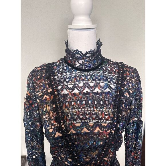 NEW Saloni Rio Velvet Trimmed Corded Lace Multicolored Dress perfect for holiday - Picture 4 of 12